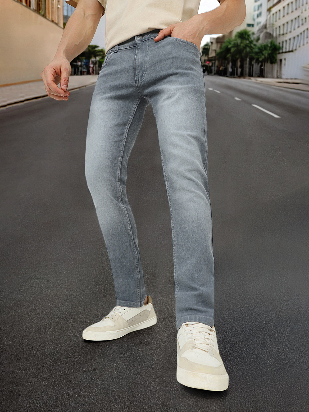 Urbano Fashion Men Grey Slim Fit Jeans