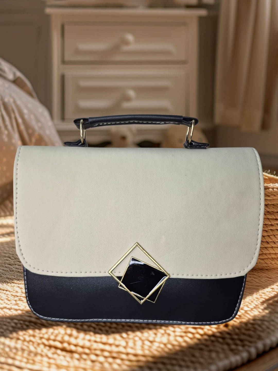 SKIMMER Colourblocked PU Structured Handheld Bag with Quilted