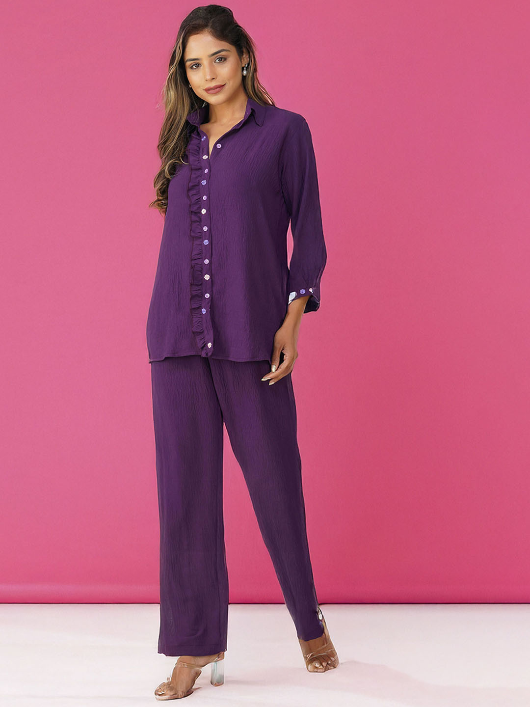 Bindigasm Phoolmati Embroidered Three-Quarter Sleeves Shirt With Palazzos