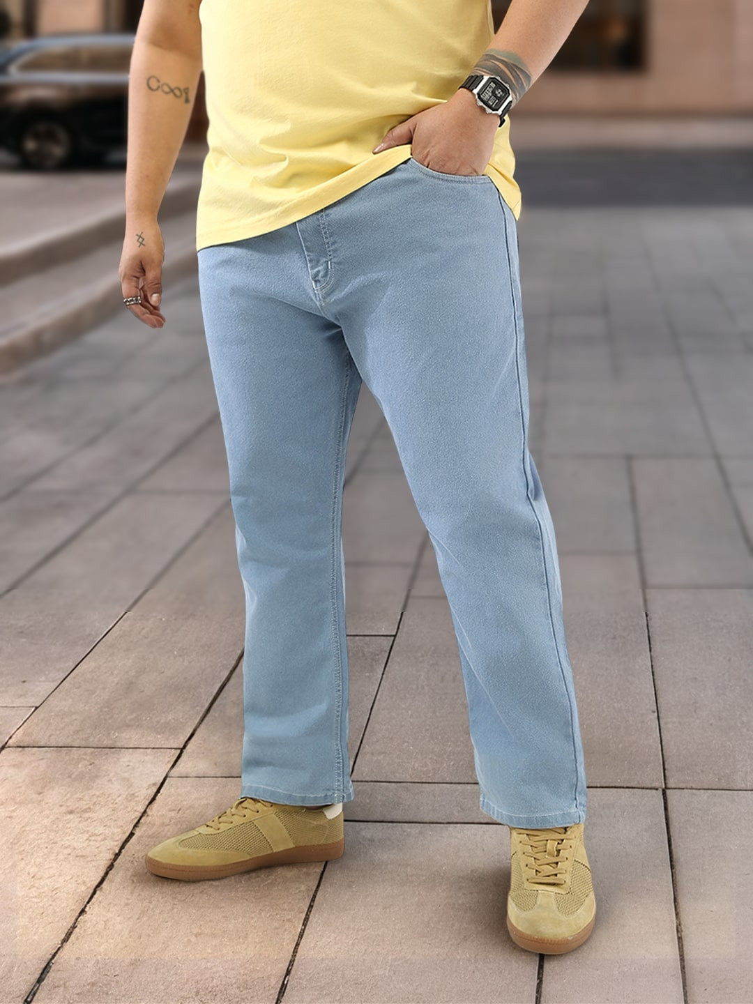 Urbano Plus Men's Ice Blue Straight Fit Washed Jeans Stretchable