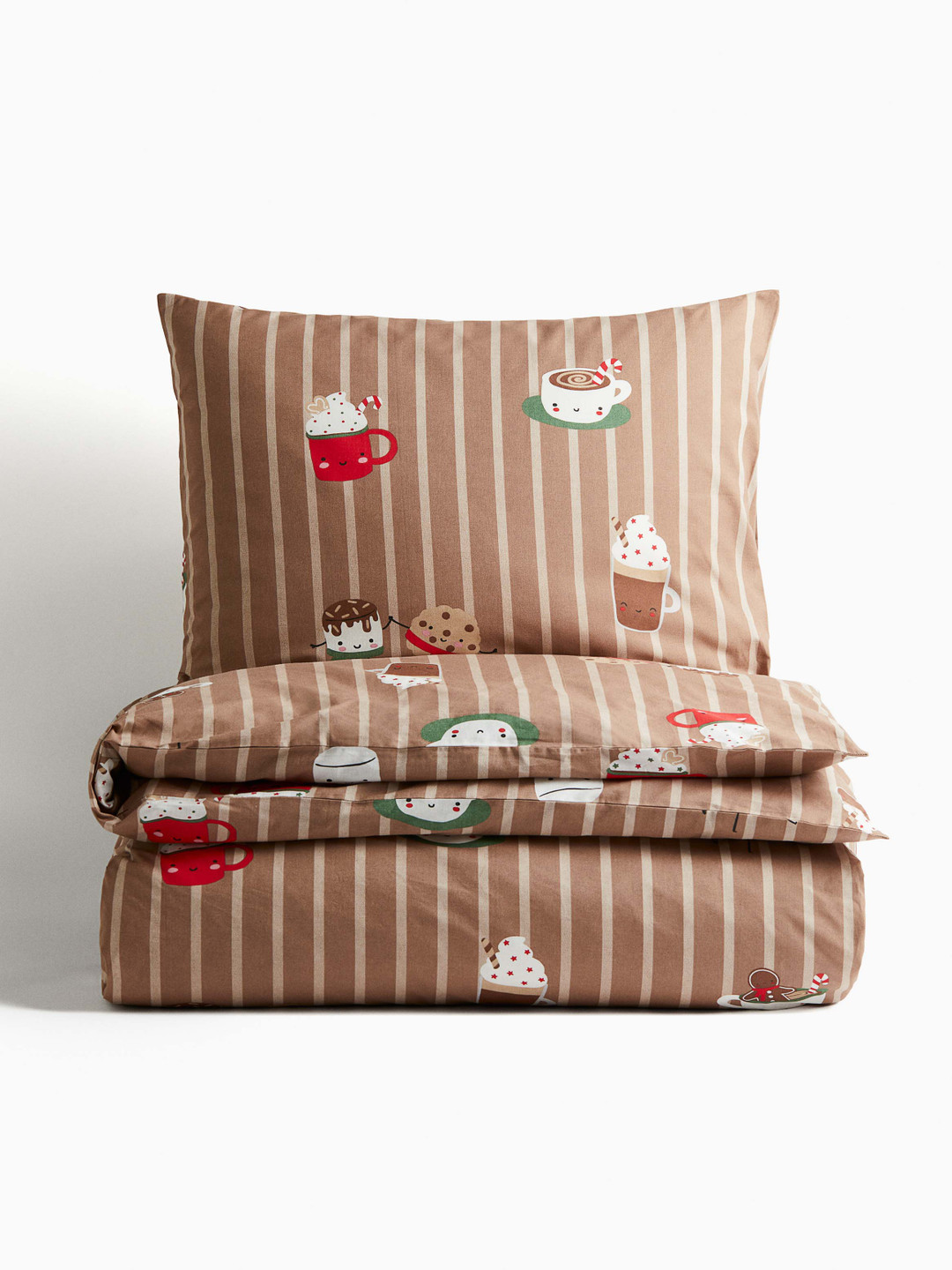 H&M Brown And White Pure Cotton Patterned Single Duvet Cover Set