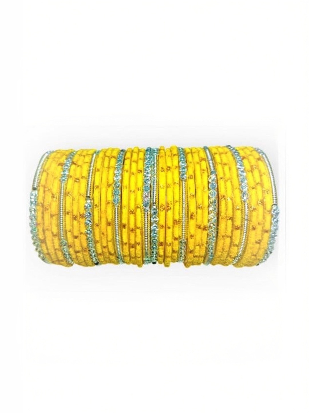 LLL FASHION Yellow Glass Artificial Stones & Beads Bangle