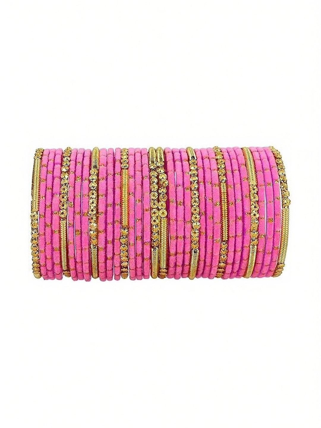 Qufrozy Pink Glass Artificial Stones & Beads Bangle