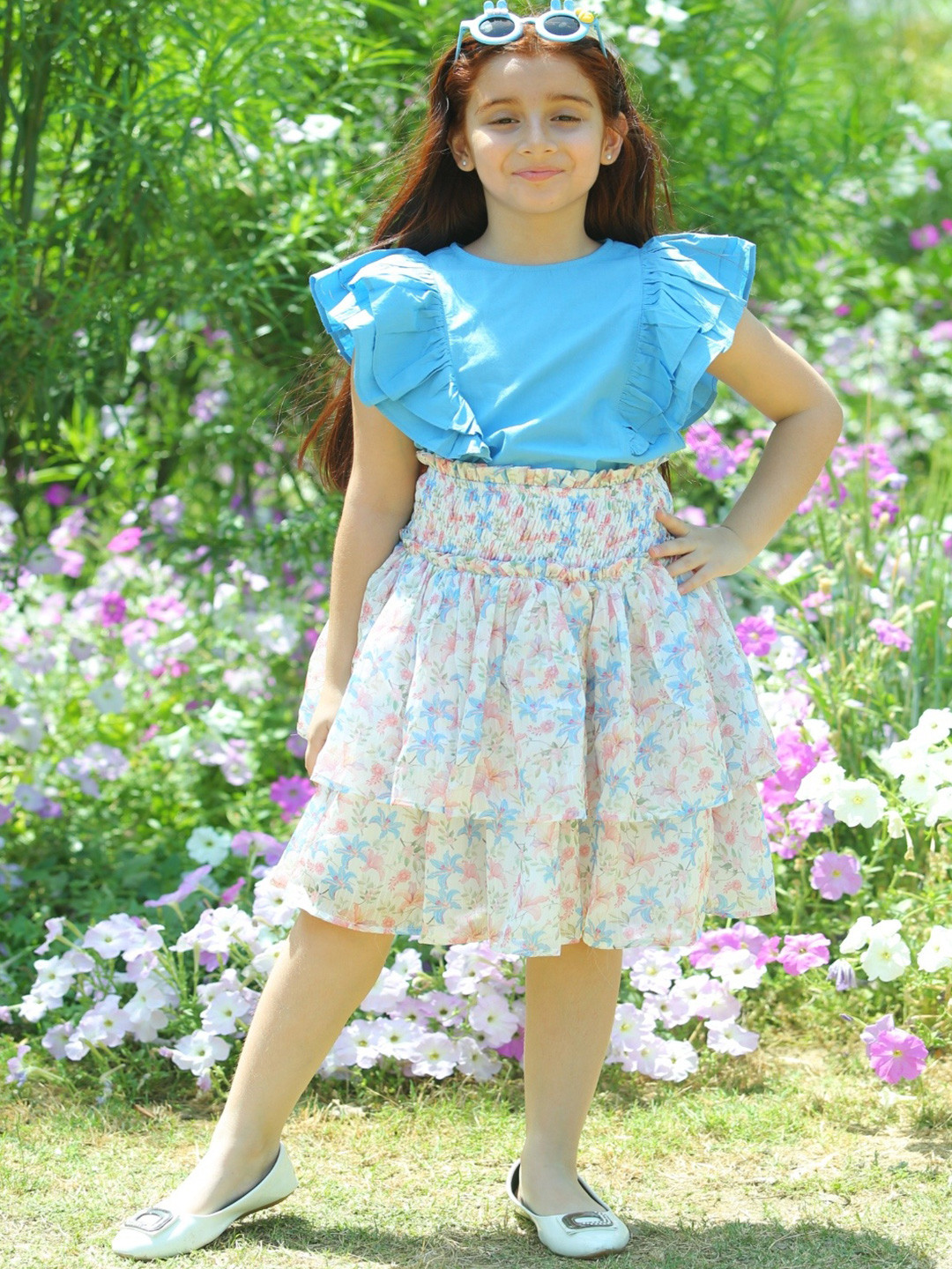 LH LUXURY FASHION Girls Pure Cotton Top With Skirt