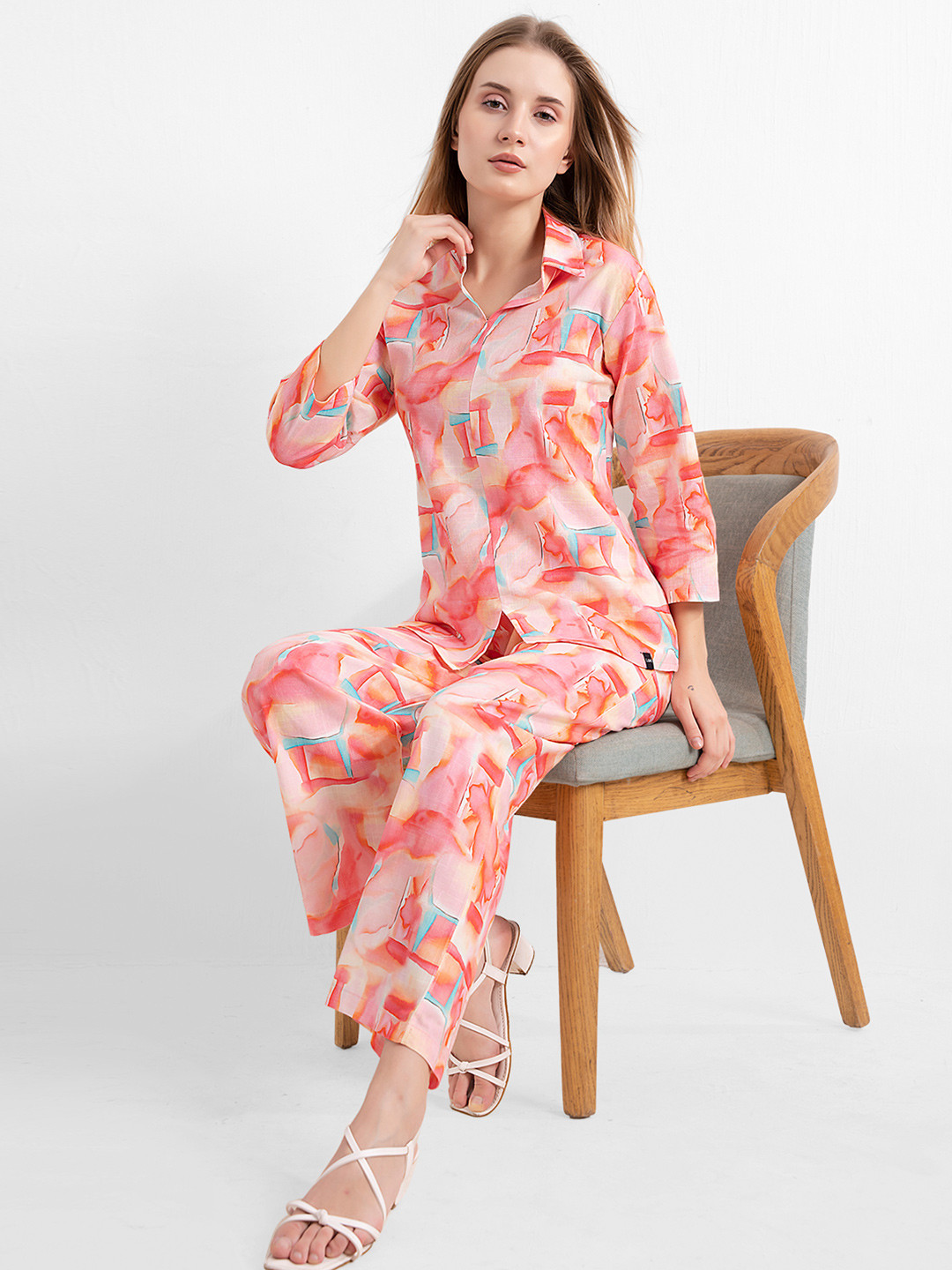 L&M Leisure and Moods Printed Linen Multicolor Abstract Print Shirt & Straight Pants