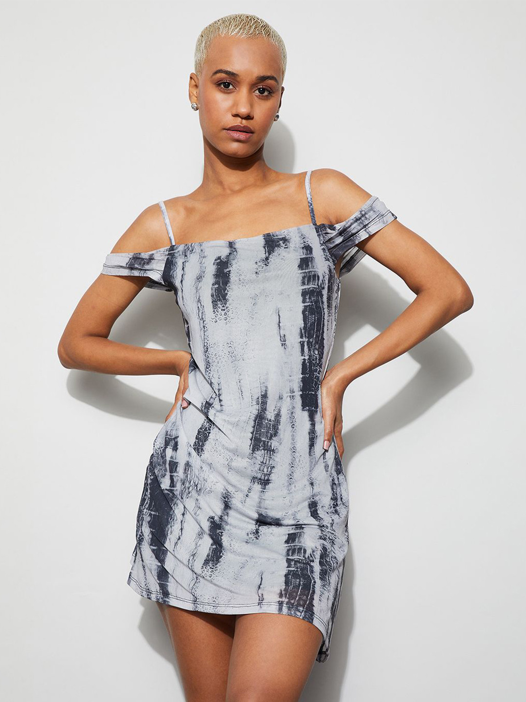 Ginger by Lifestyle Tie and Dye Dyed Cold-Shoulder A-Line Mini Dress