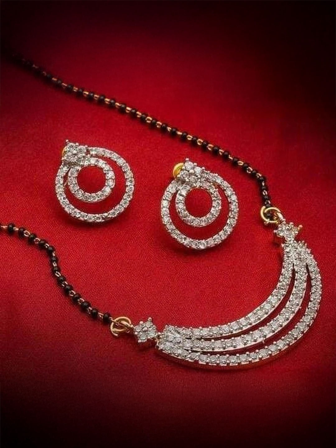 M Mod Con Artificial Stone Studded & Beaded Mangalsutra With Earrings