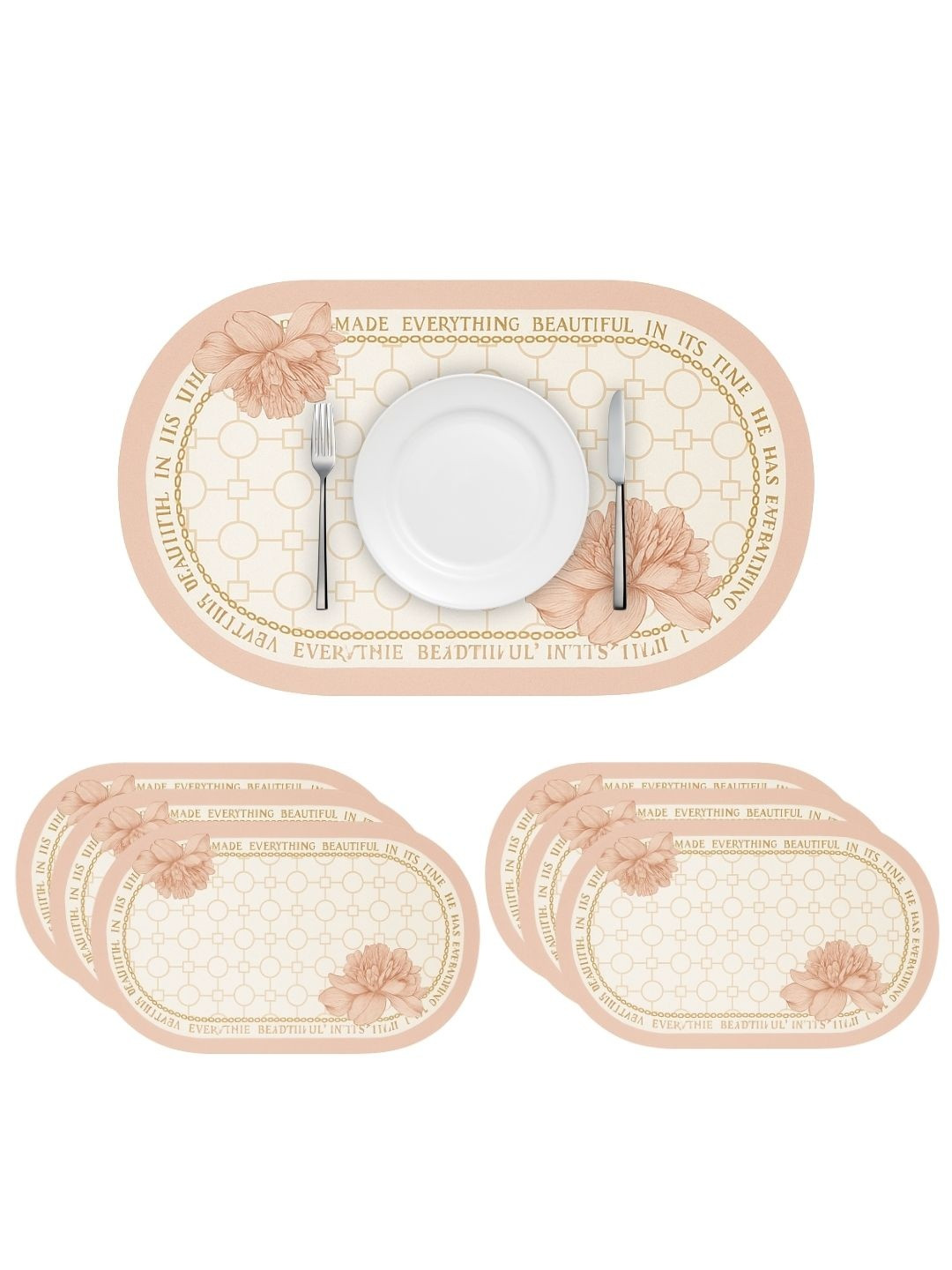 YELONA 6Pcs Beige & Peach-Colored Waterproof Heat-Resistant Anti-Slip Table Placemats