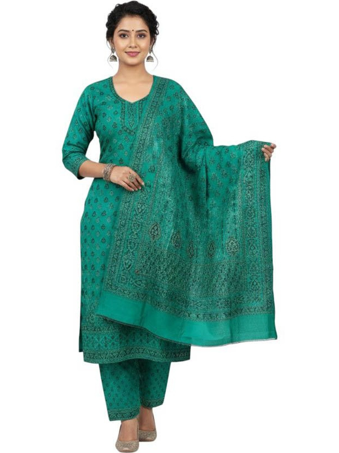 Vrinde Women Paisley Printed V Neck Pashmina Unstitched Dress Material