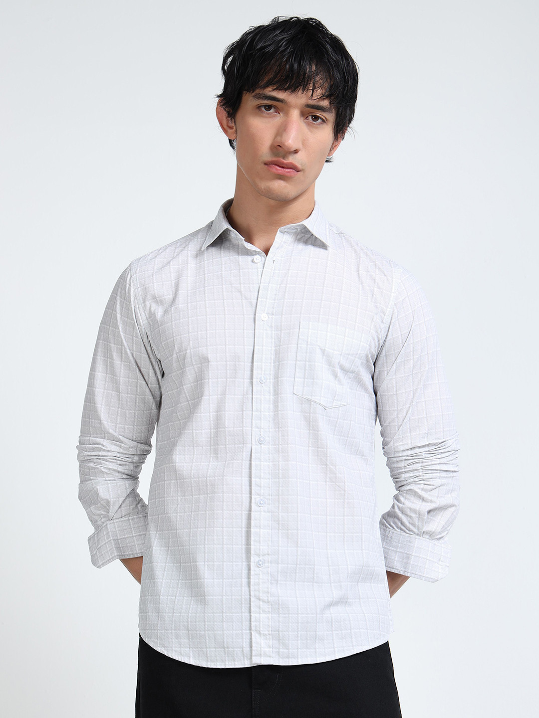 MARTIN SMITH Men Comfort Windowpane Checks Checked Casual Shirt