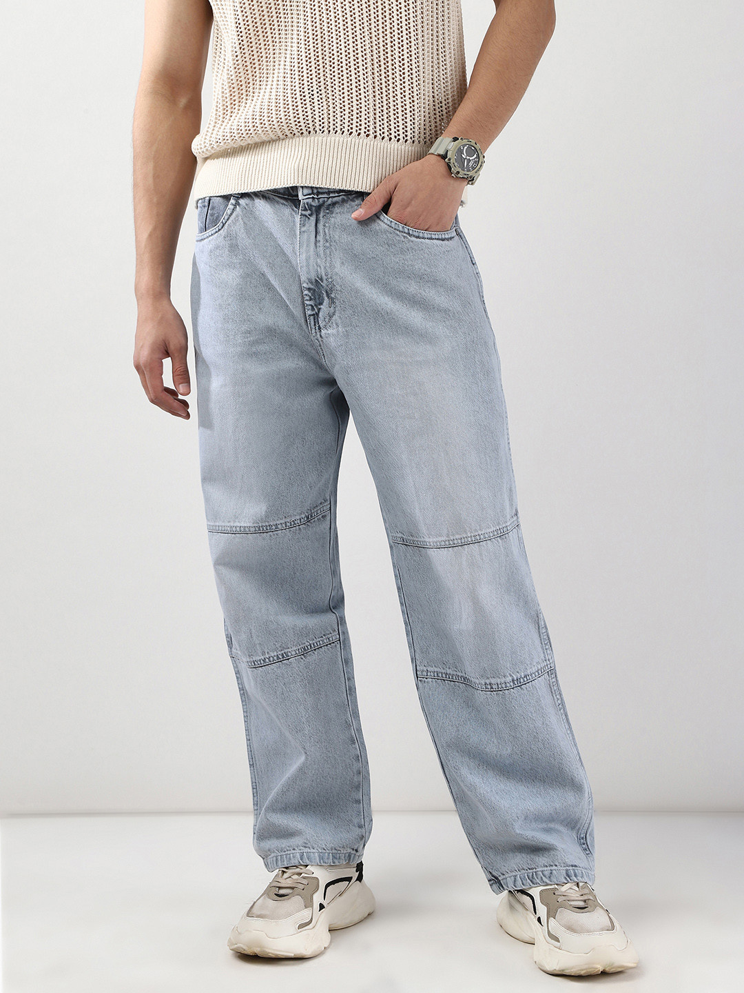 Urbano Fashion Baggy Fit Cut and Sew Panelled Jeans