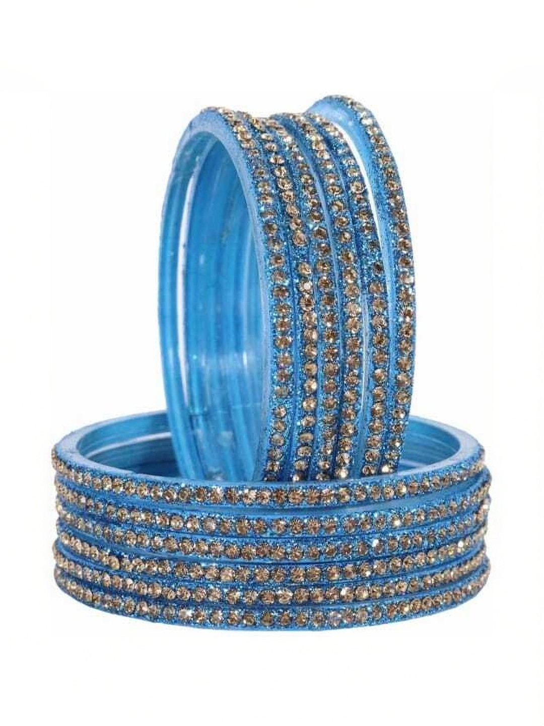 Shasmi Set Of 12 Gold-Plated & Turquoise Blue Glass Zircon Bangle