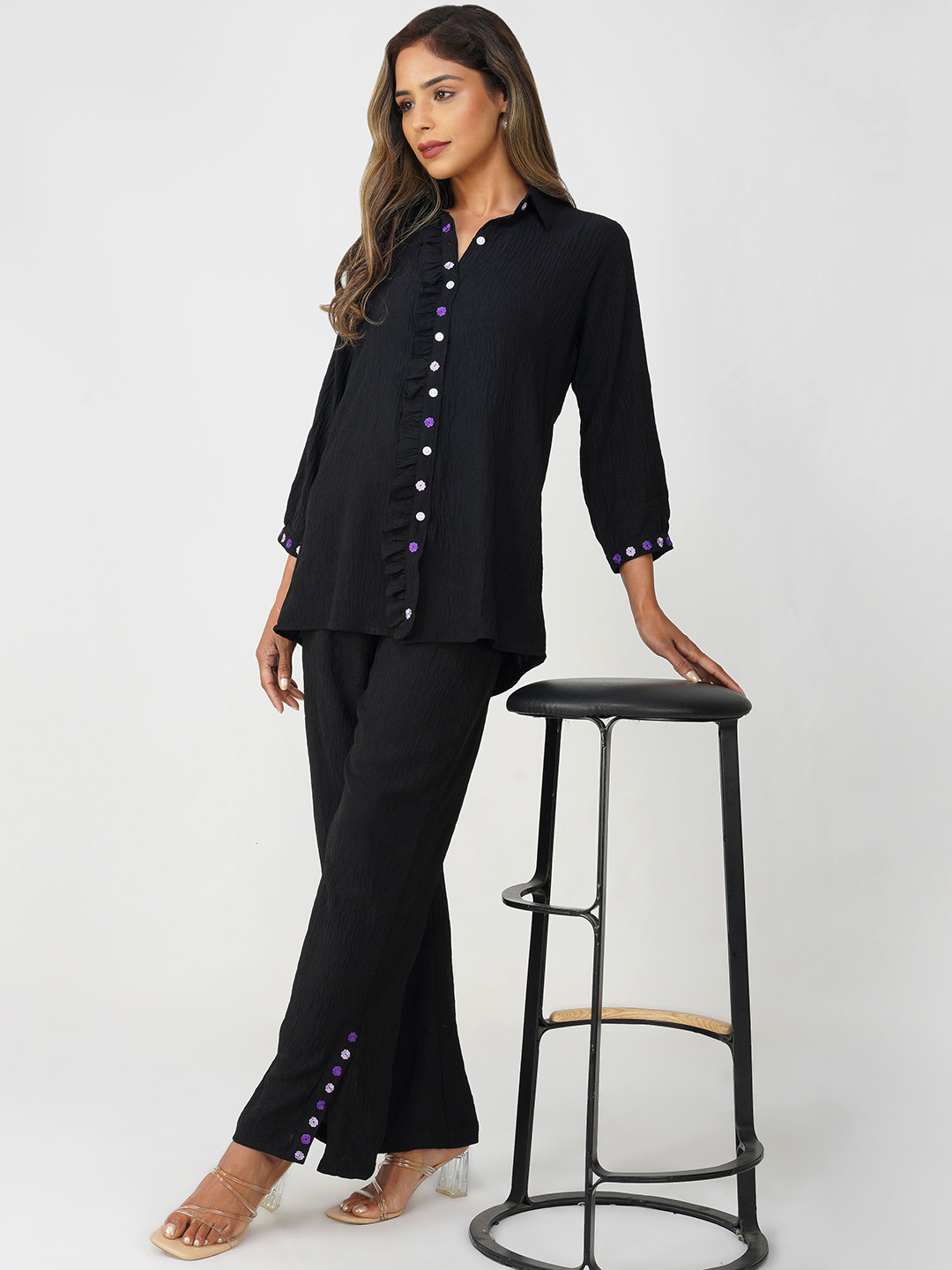 Bindigasm Phoolmati Embroidered Shirt Collar Shirt With Palazzos