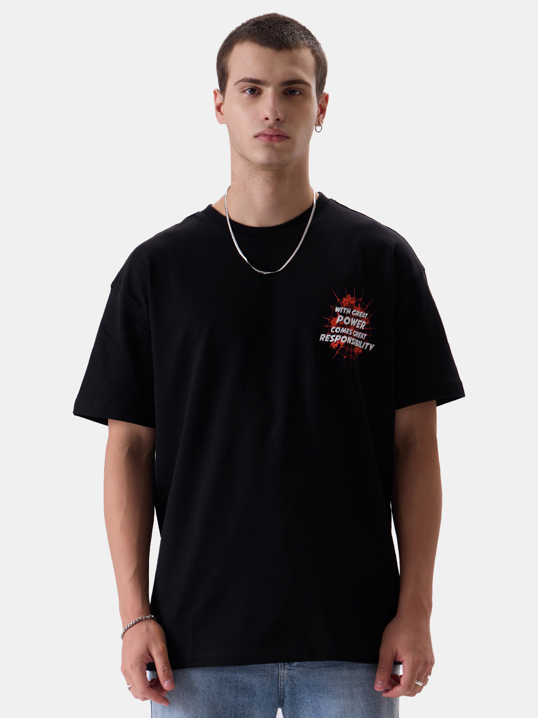 The Souled Store Men Oversized Spider Man Black Tshirts