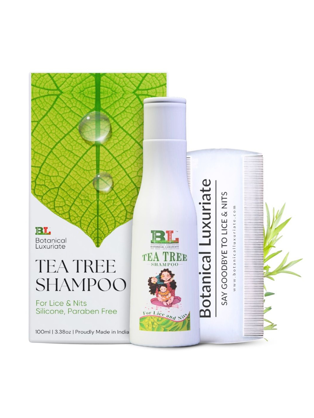 Botanical Luxuriate Tea Tree Shampoo For Lice & Nits with Lice Removal Comb
