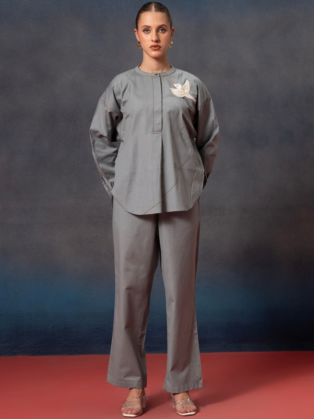 Bannos Swagger Printed Mandarian Collar Top With Trousers Co-Ords Set