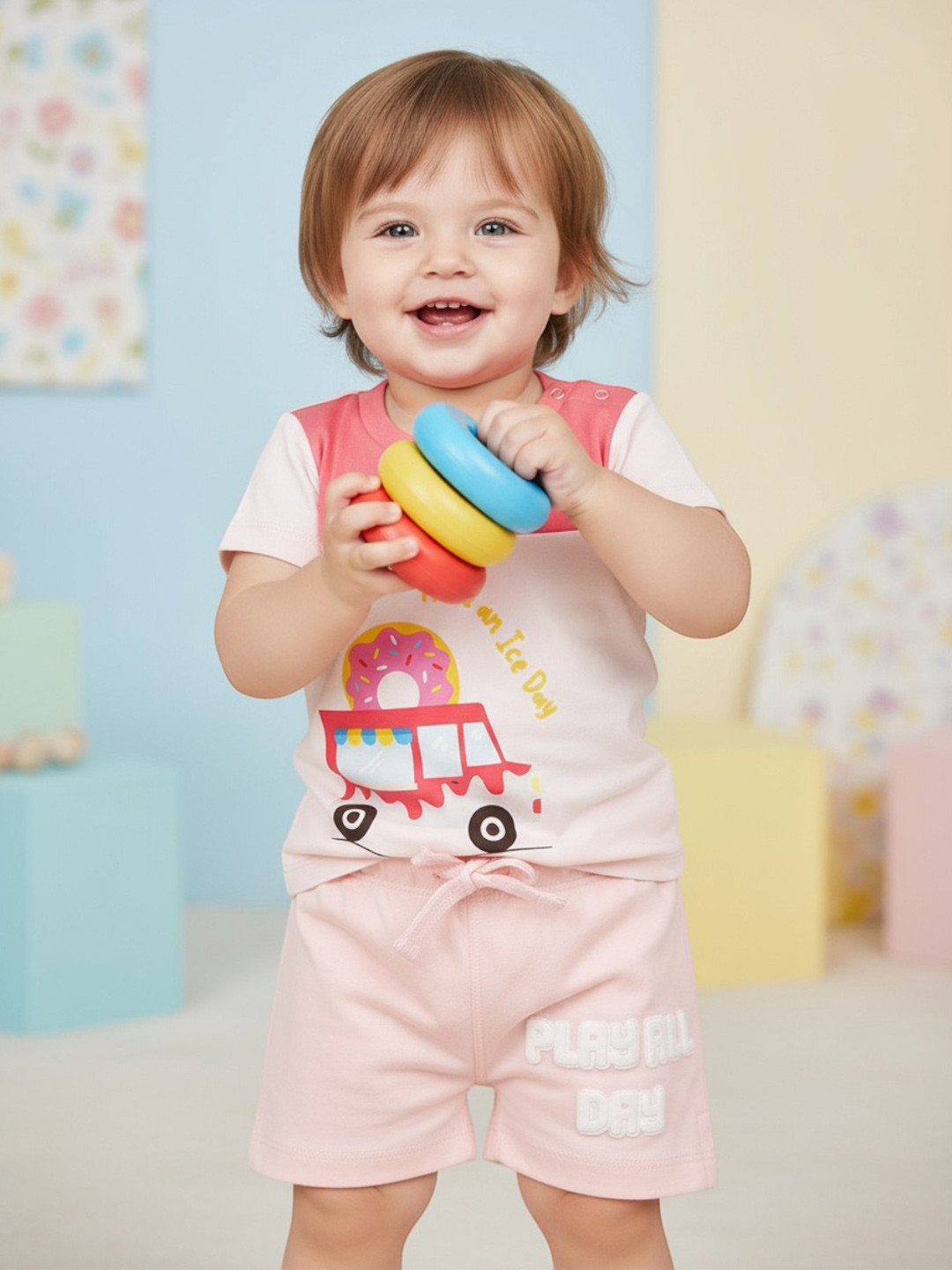 BONTOTS Infant Girls Ice Cream Truck Printed Organic Cotton T-Shirt