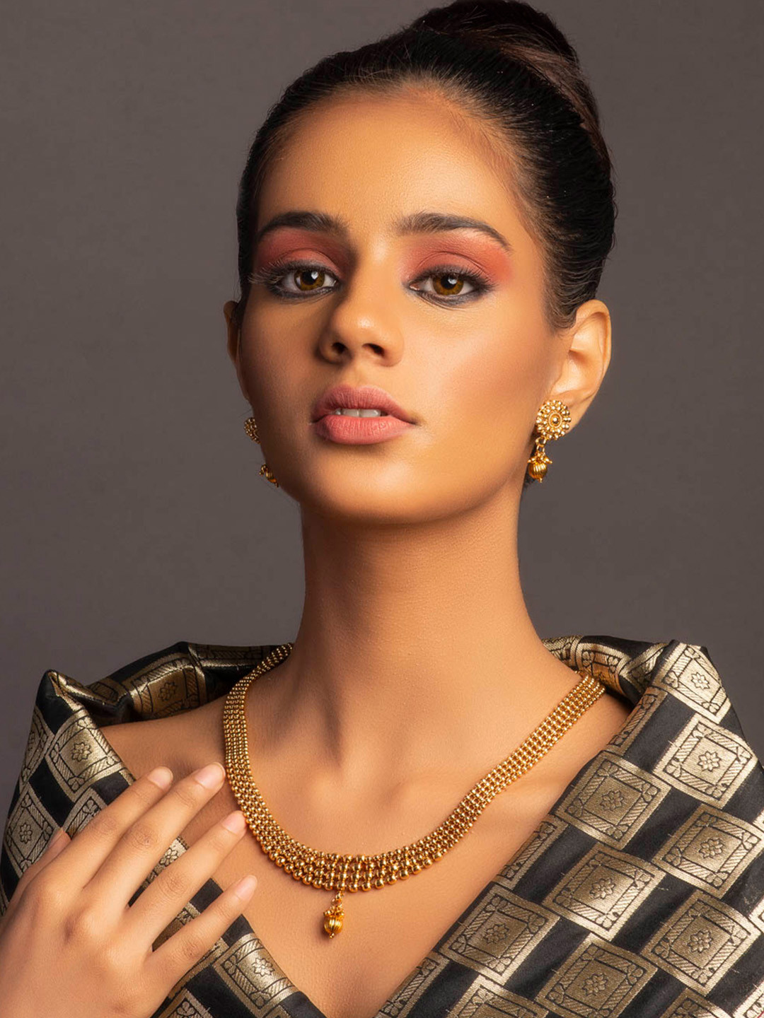 Fida Gold-Plated Temple Collection Beaded Jewellery Set