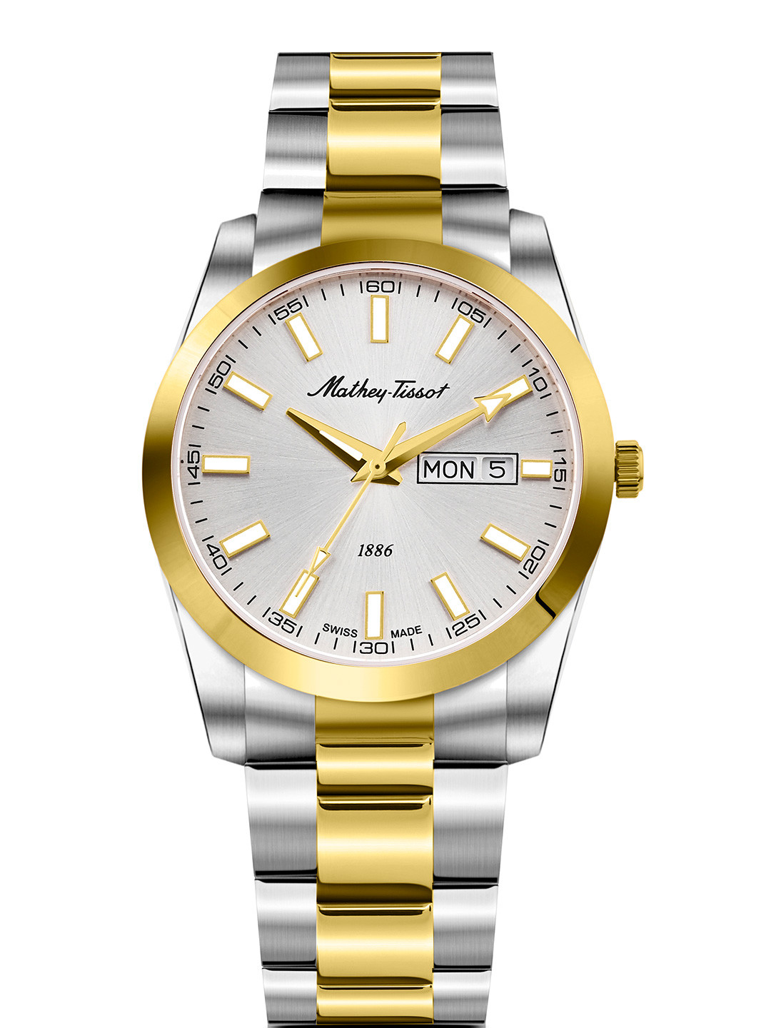 Mathey-Tissot Men Swiss Made Mathy Day-Date Quartz White Dial Watch - H453BI