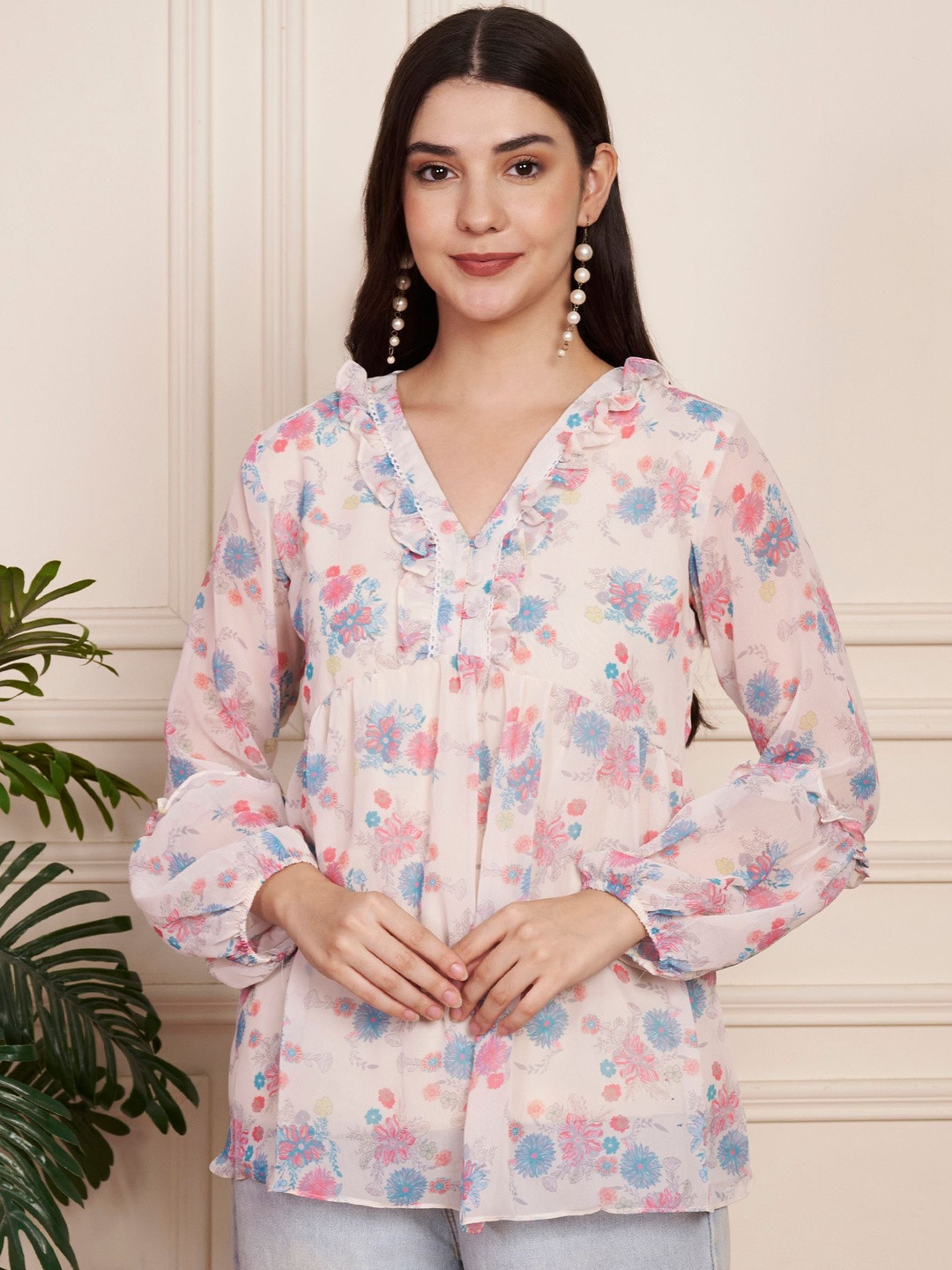 Fbella Floral Print Georgette Top
