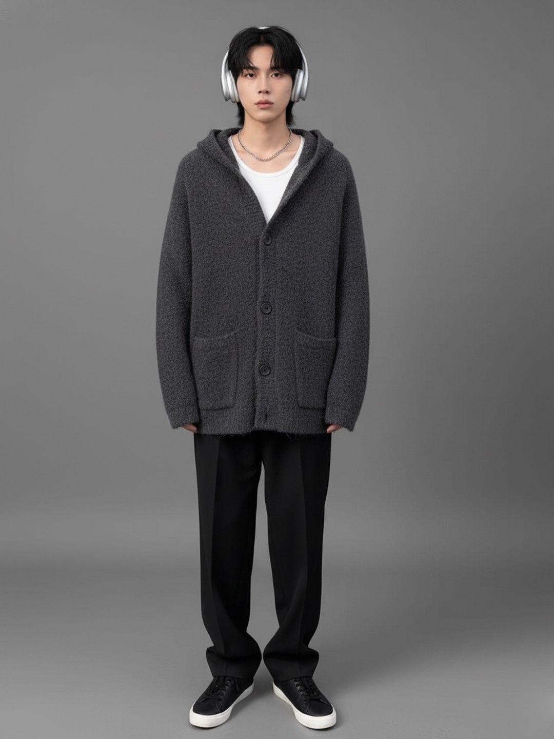 HERE&NOW Men Cardigan with Fuzzy Detail