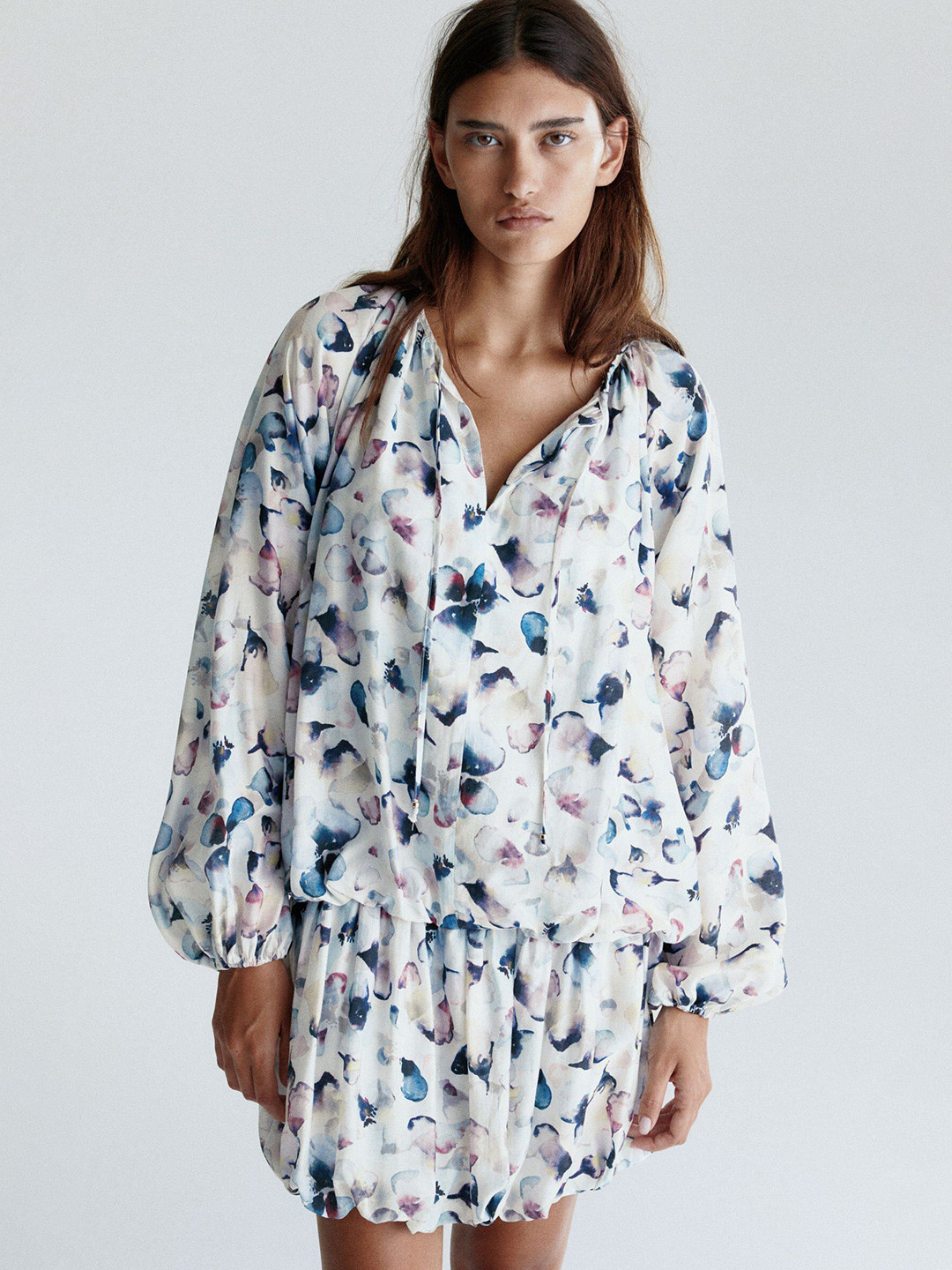 H&M Floral Print Puff Sleeve Bubble-hem Dress
