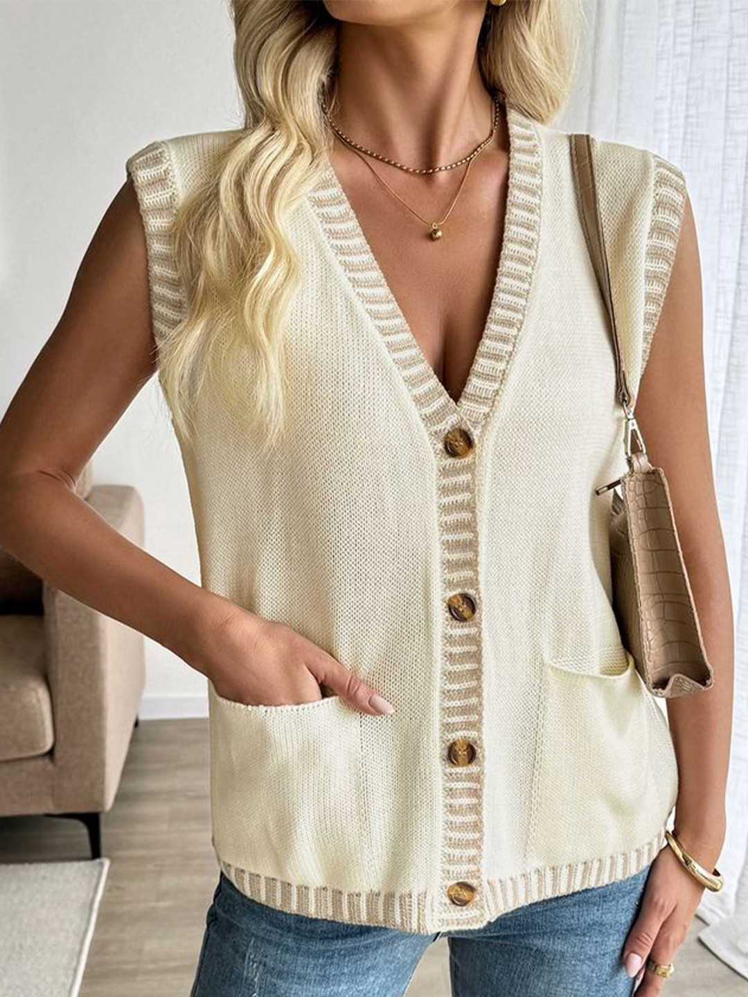 LULU & SKY Women Striped Ribbed Sweater Vest