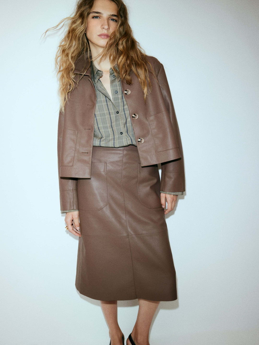 H&M Coated Midi Skirt