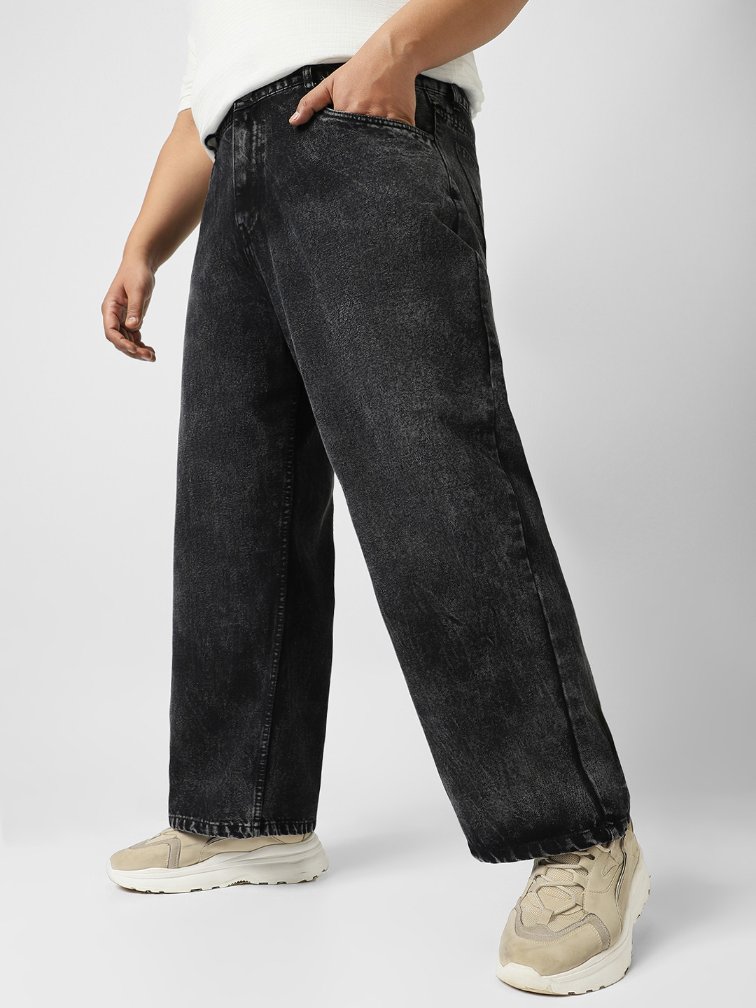 Urbano Plus Men's Loose Baggy Fit Washed Jeans Non-Stretchable