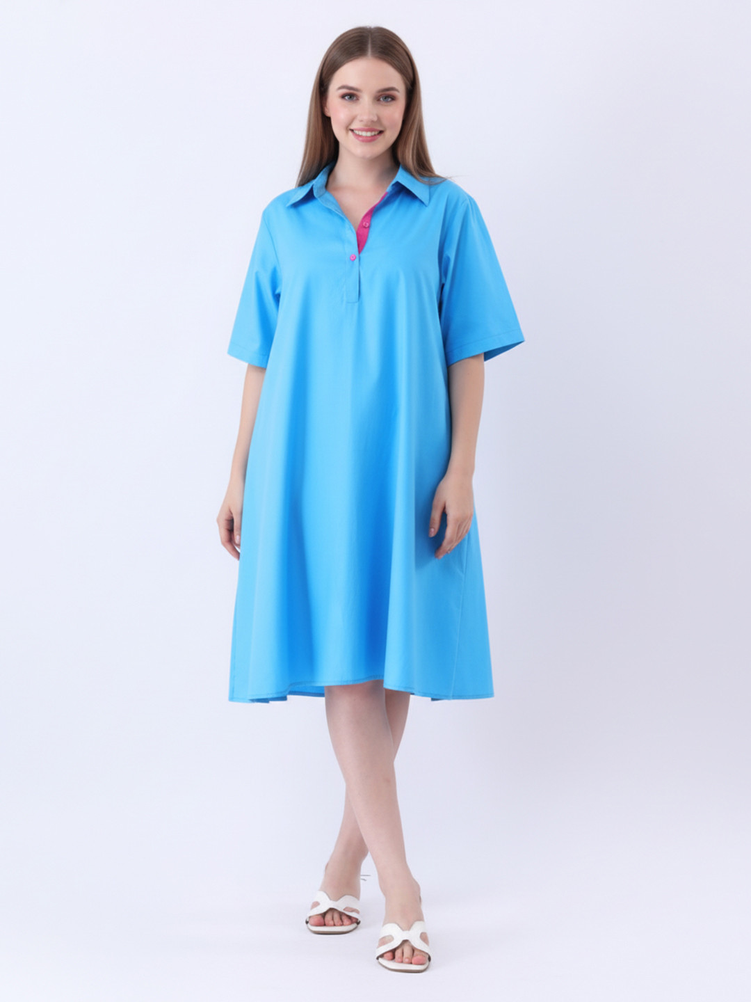 Qurvii Women Shirt Dress with Contrast Placket