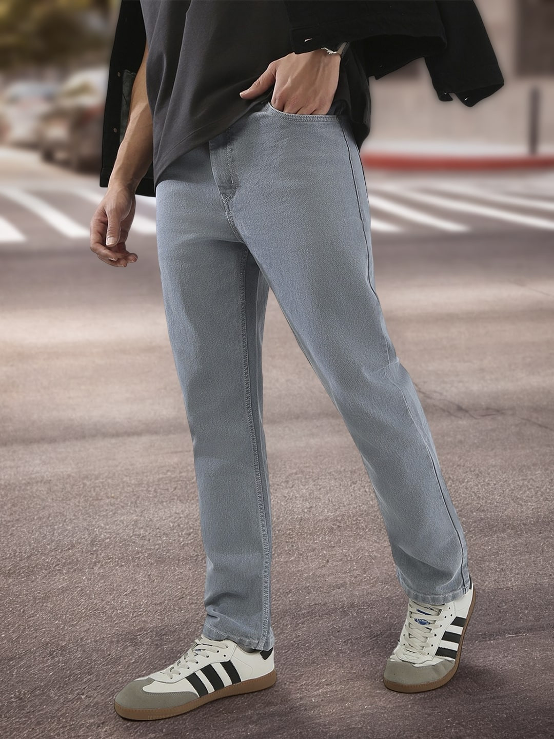 Urbano Fashion Men Light Grey Straight Fit Washed Stretchable Jeans