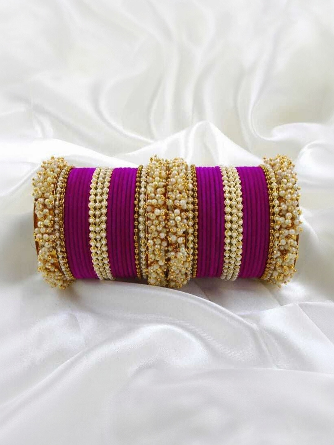 LLL FASHION Purple Glass Artificial Stones & Beads Bangle