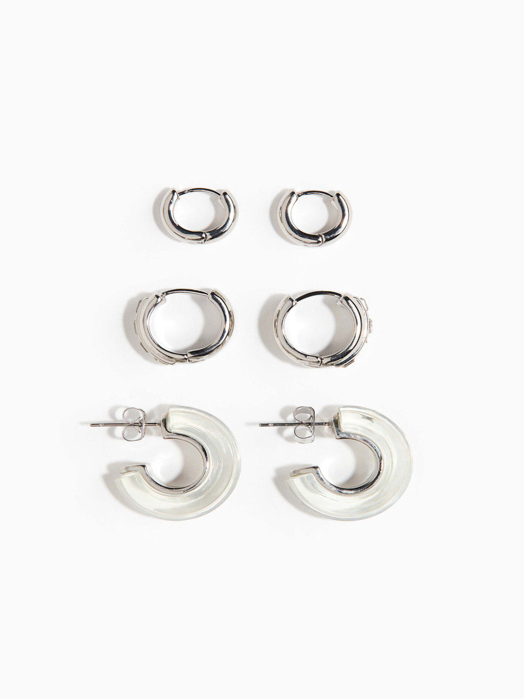 H&M Women 3 Pairs Stainless Steel Hoop Earrings