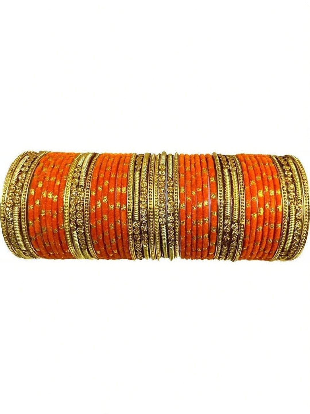 Adiba Fashion Factory Orange Glass Artificial Stones & Beads Bangle