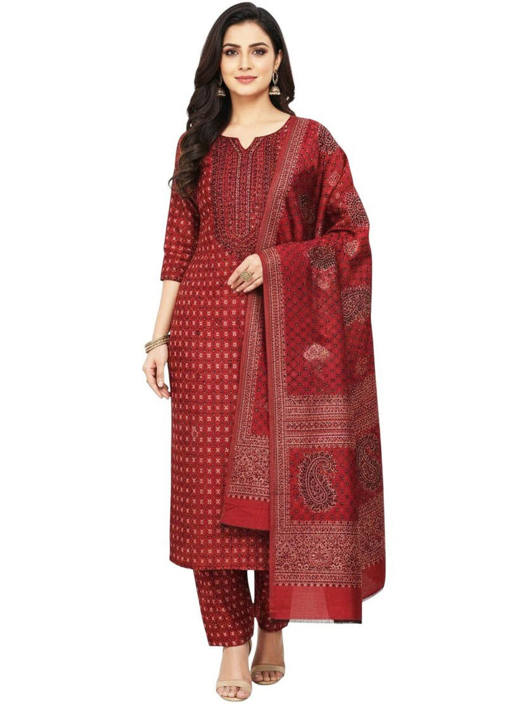 Vrinde Wool Paisley Printed Unstitched Salwar Suit Stole Material