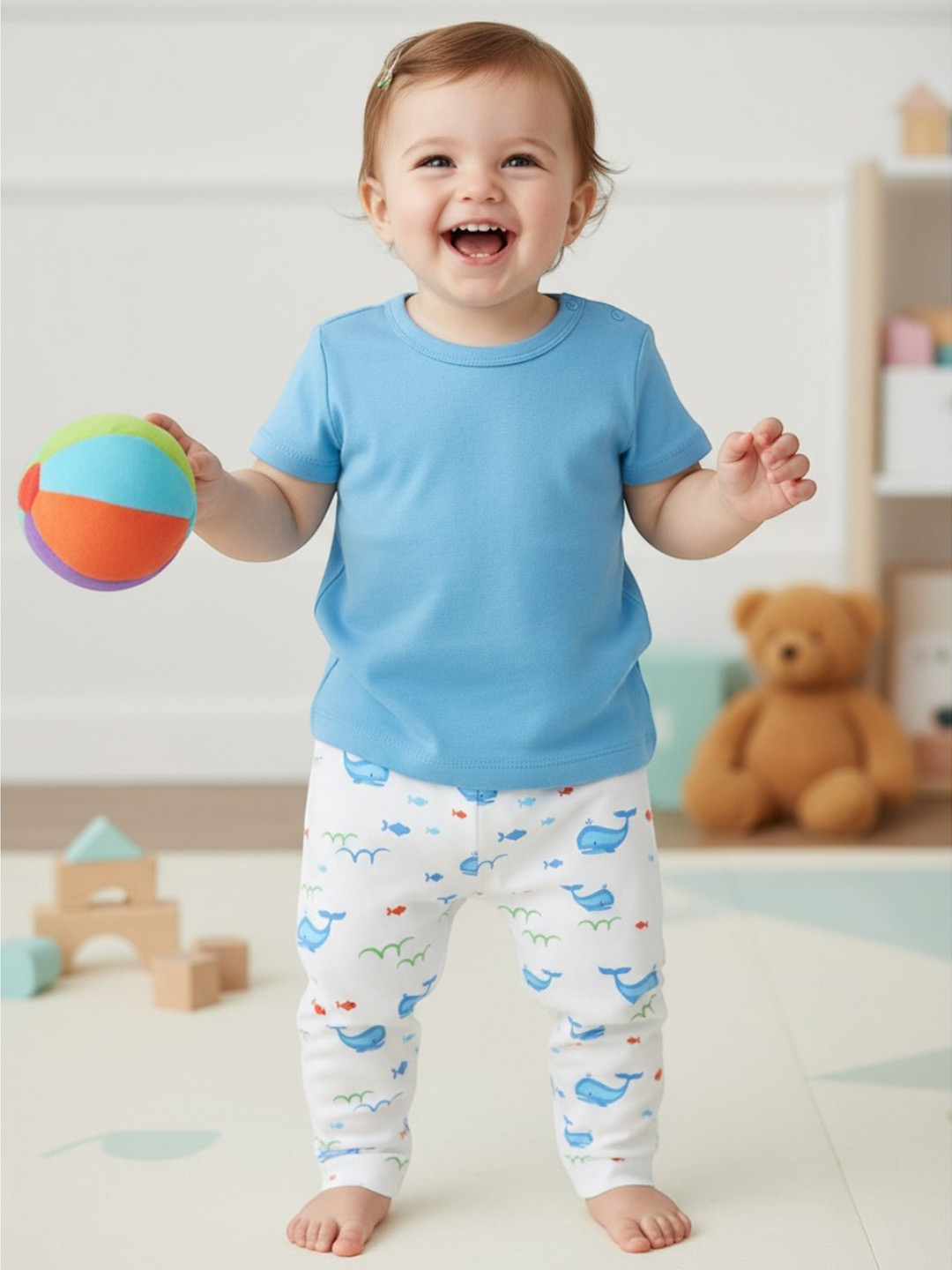 BONTOTS Infant Girls Whale of a Time Printed Organic Cotton Pyjama