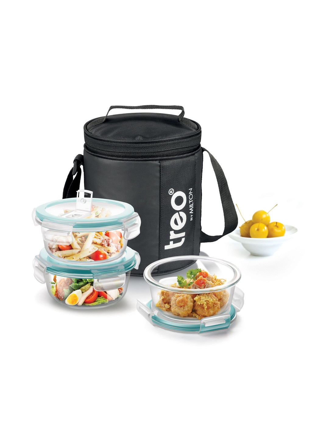 Treo All Weather Black Borosilicate Leakproof Glass Tiffin Set 400 ml