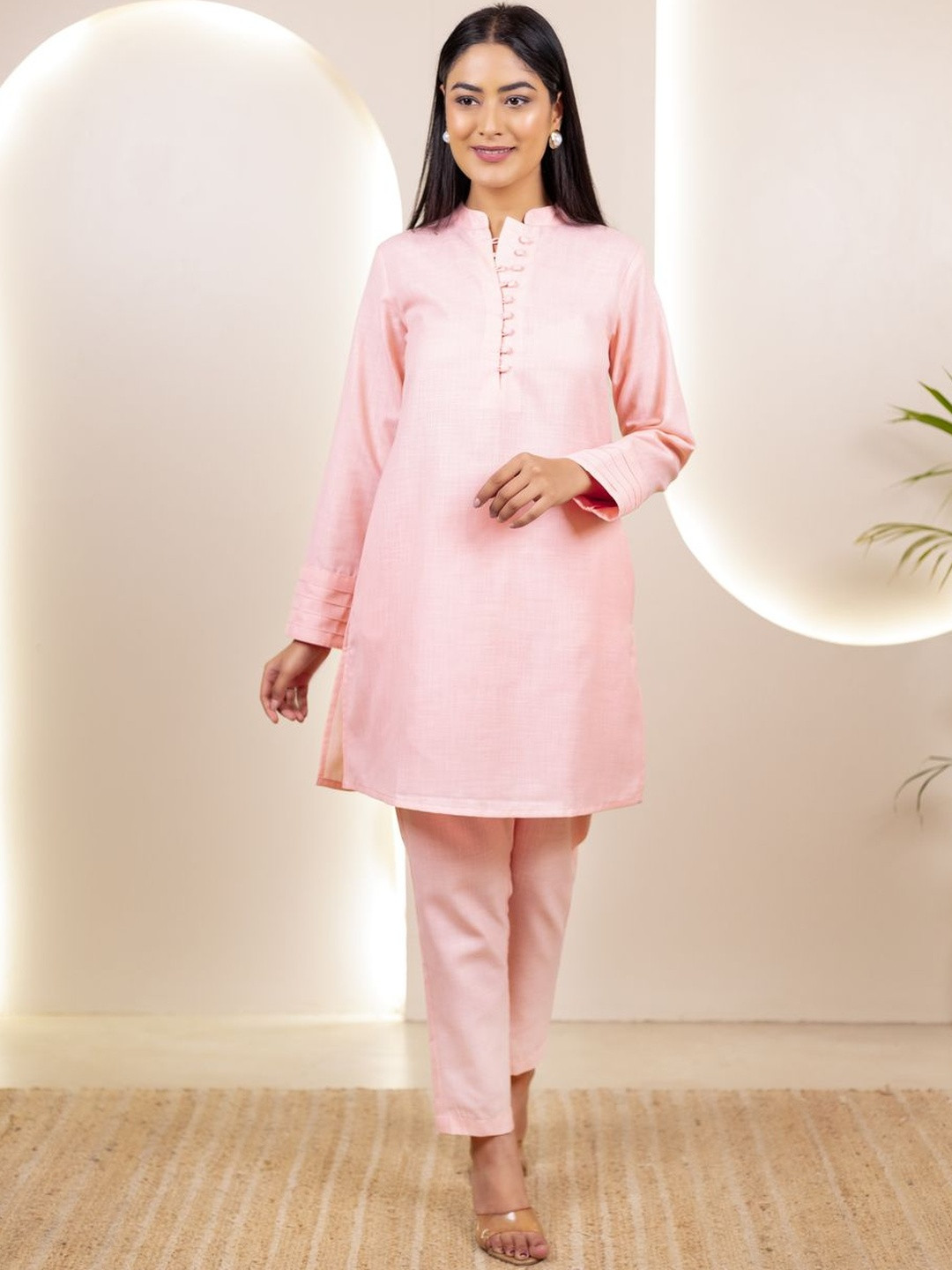 HUESION Shirt Collar Neck Shirt With Trousers Co-Ords