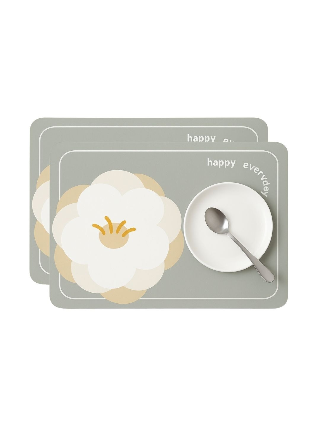 YELONA 2Pcs White & Grey Patterned Waterproof Heat-Resistant Anti-Slip Table Placemats