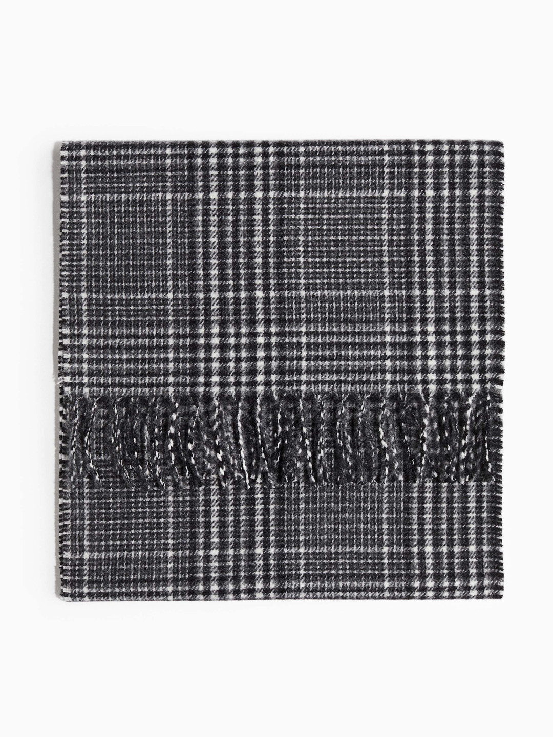 H&M Men Checked Soft Fine Knit Frayed Border Scarf