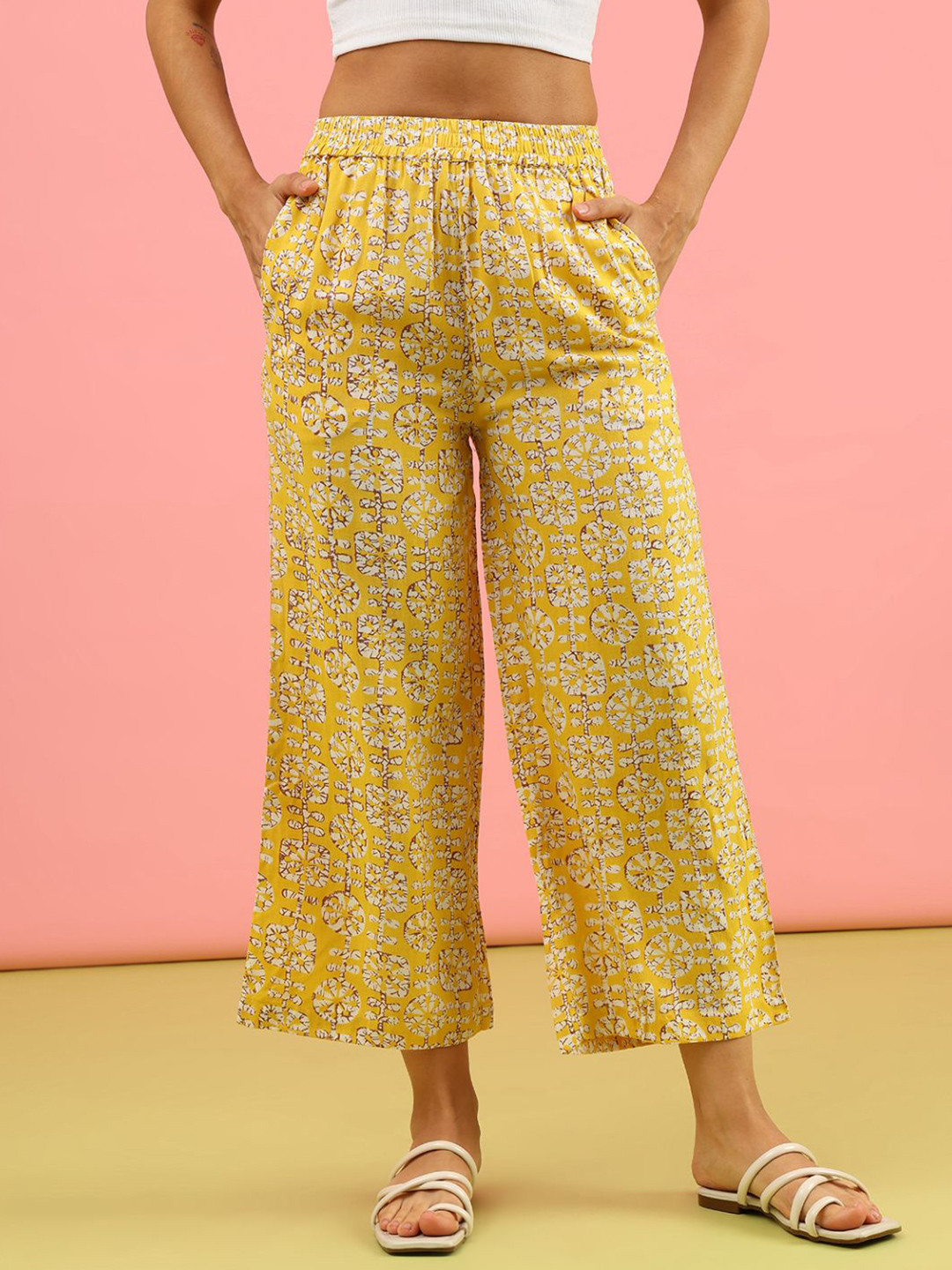 LIMEROAD Women Ethnic Motifs Printed Flared Cropped Ethnic Palazzos