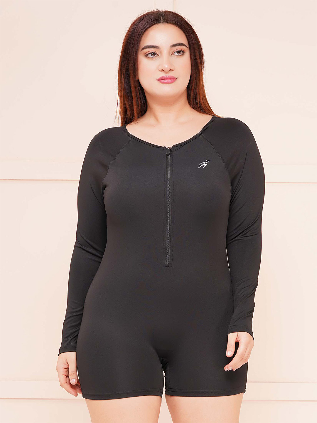 Keepfit Plus Size Women Black UPF 40+ Antibacterial Padded Full Sleeve Legsuit