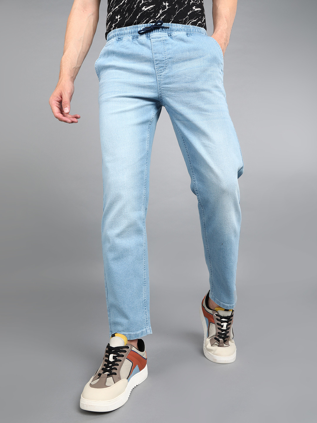Urbano Fashion Men Light Fade Clean Look Cropped Stretchable Jeans