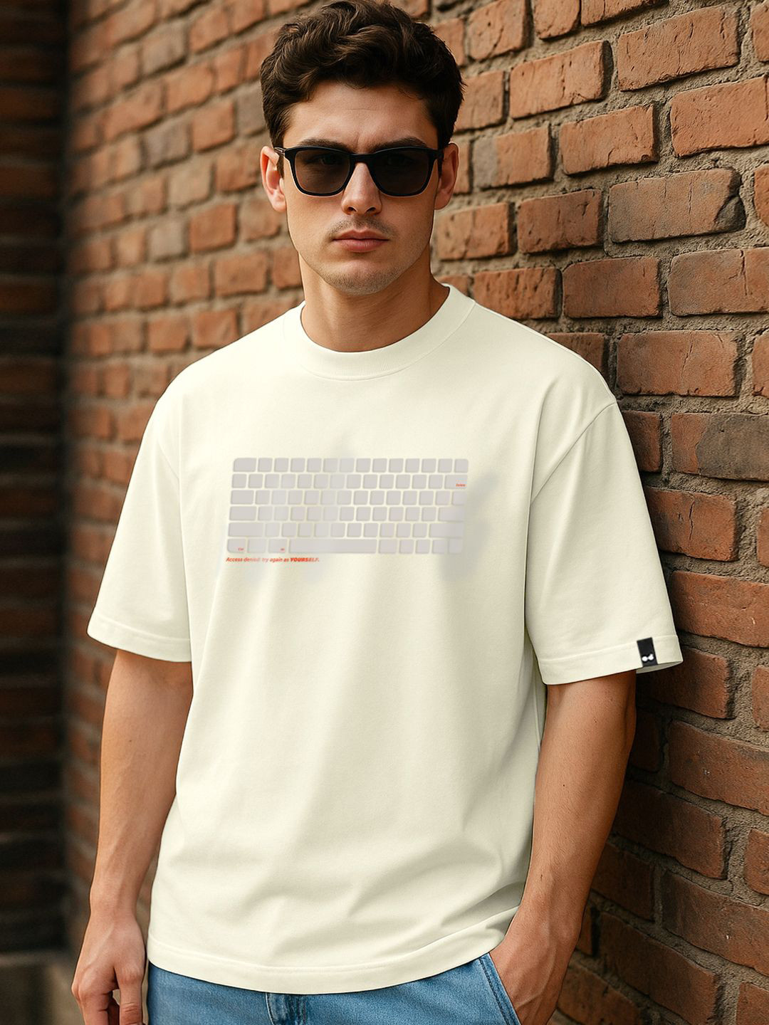 Bewakoof Heavy Duty Men Keyboard Graphic Printed Cotton Oversized T-shirt