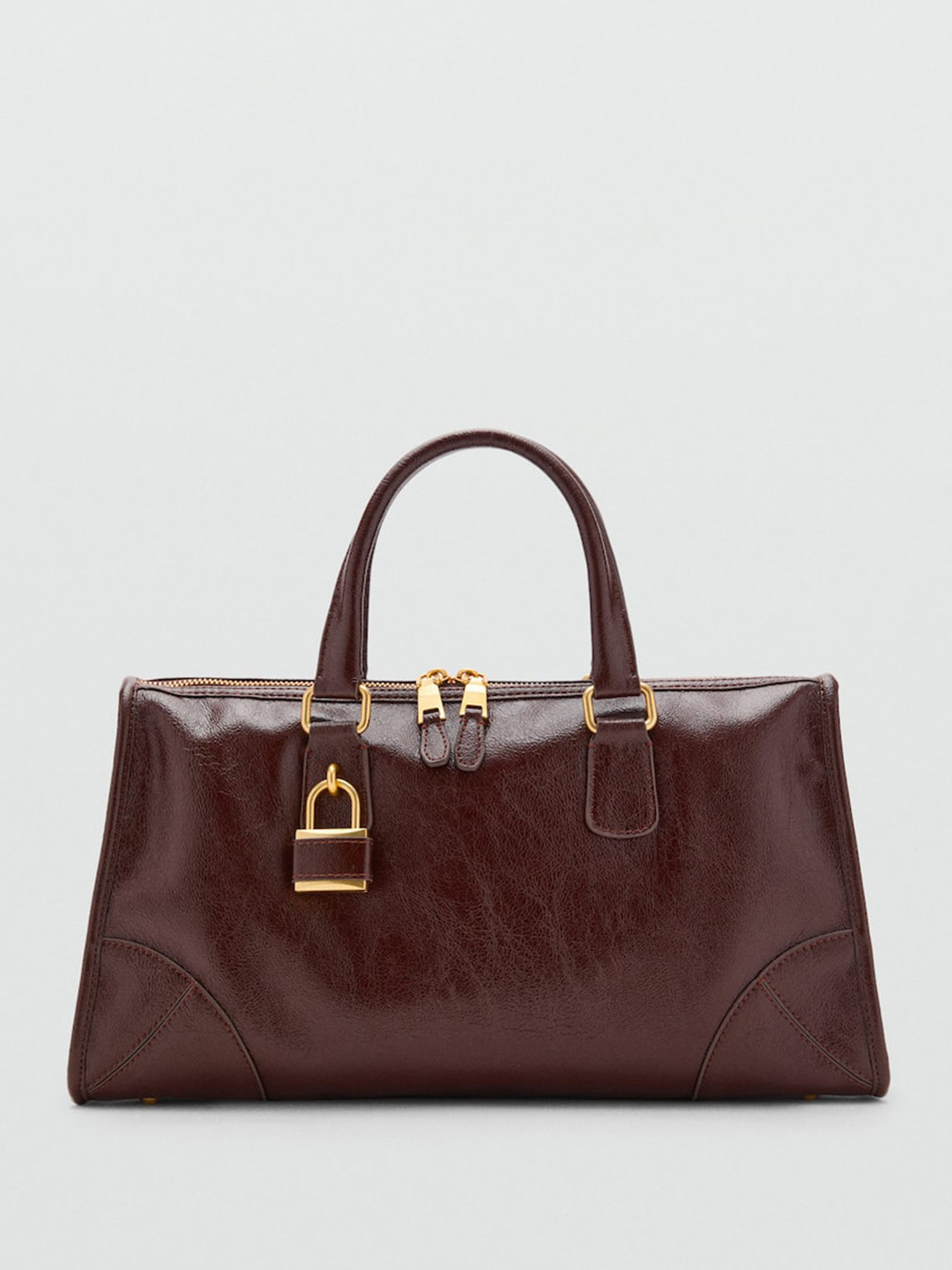 MANGO Structured Handheld Bag with Lock Detail