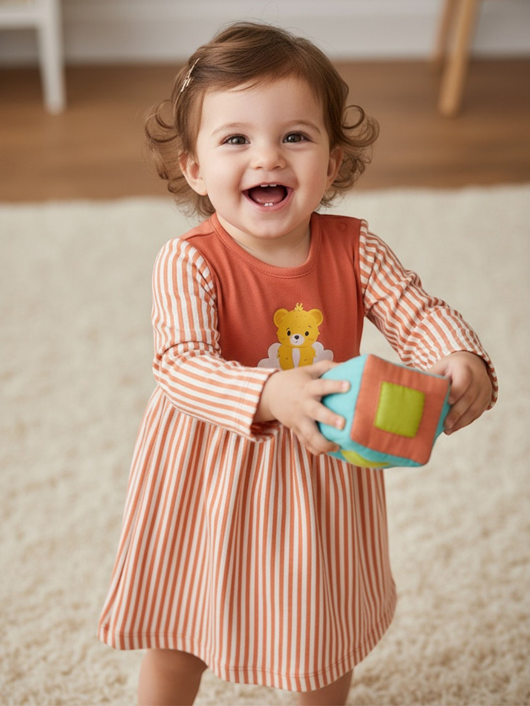 BONTOTS Infant Girls Happy Camper Printed Organic Cotton Dress