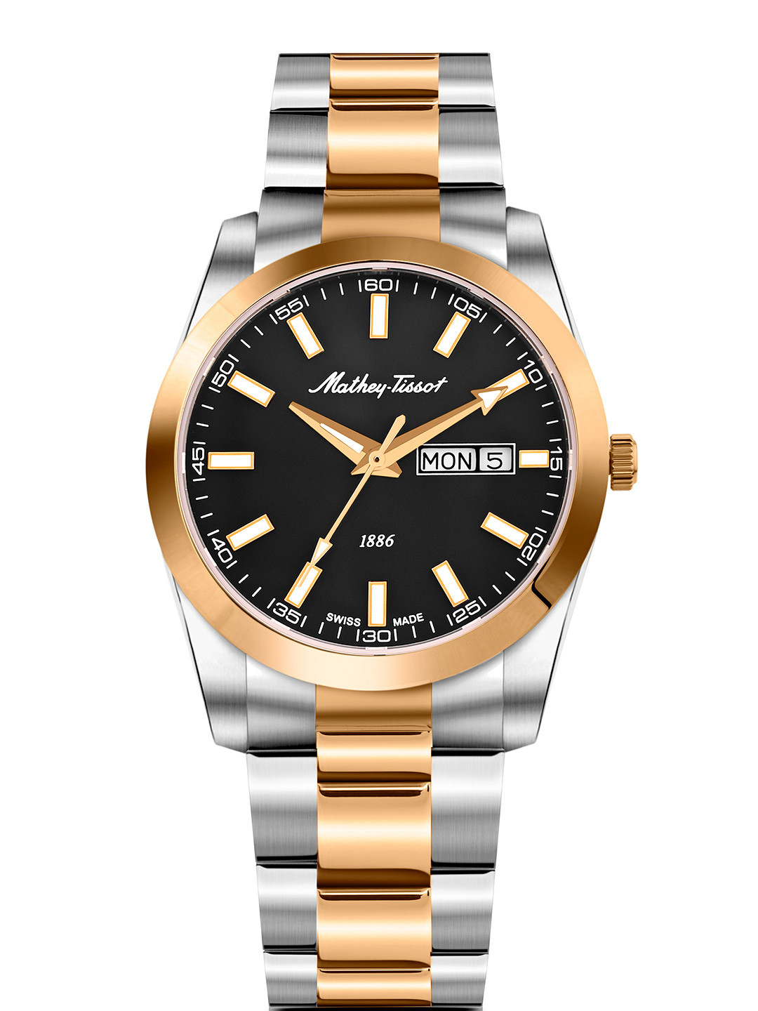 Mathey-Tissot Men Swiss Made Mathy Day-Date Quartz Black Dial Watch - H453RN