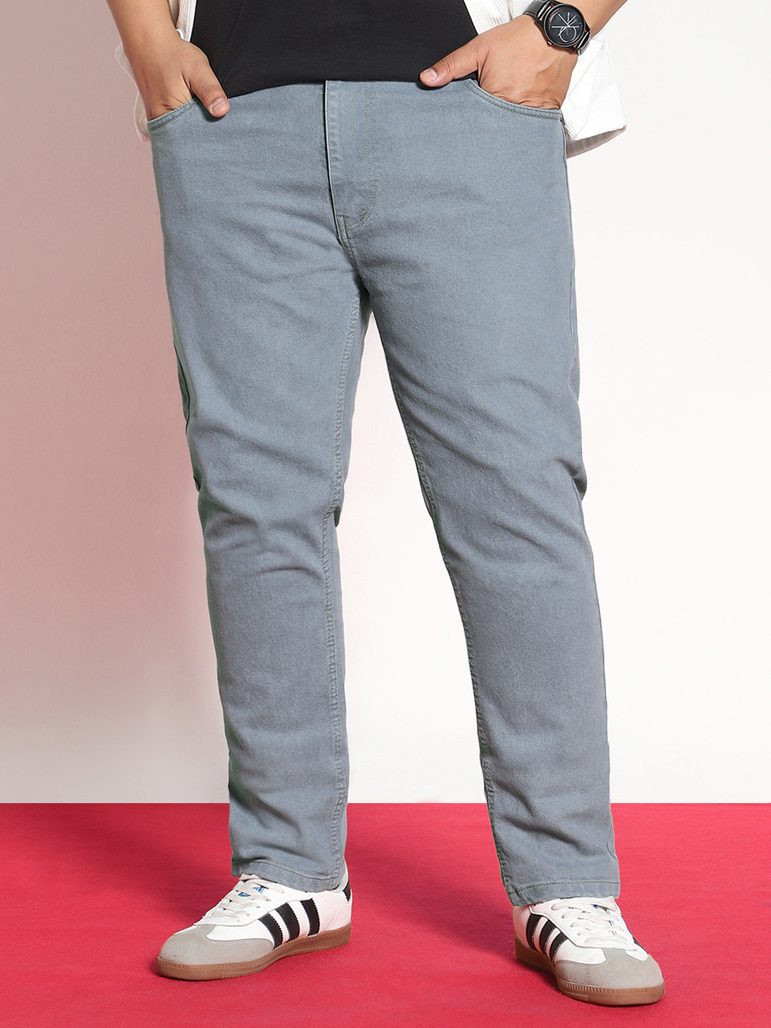 Urbano Plus Men Grey Regular Fit Mid-Rise Clean Look Stretchable Jeans