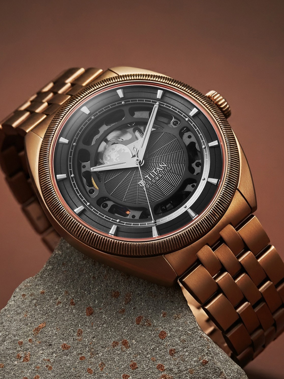 Titan Men Stellar Automatic Dark Gun Round Dial Watch - 10011QM01