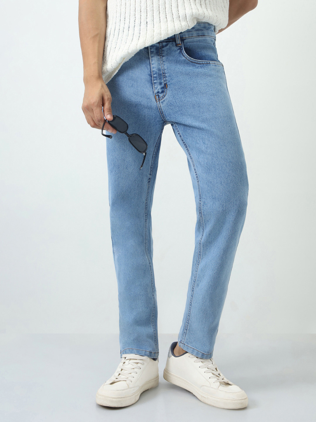 Urbano Fashion Men's Ice Blue Slim Fit Washed Denim Jeans Stretchable